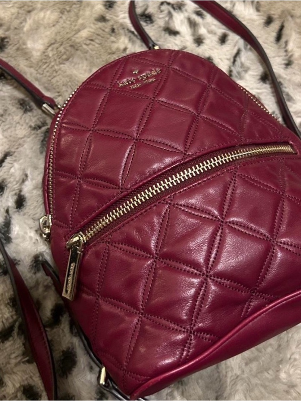 kate spade Natalia Quilted Leather Mini Backpack bookbag purse red gold